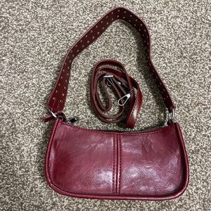 Y2K Faux Leather Burgundy Red Baguette Shoulder Bag